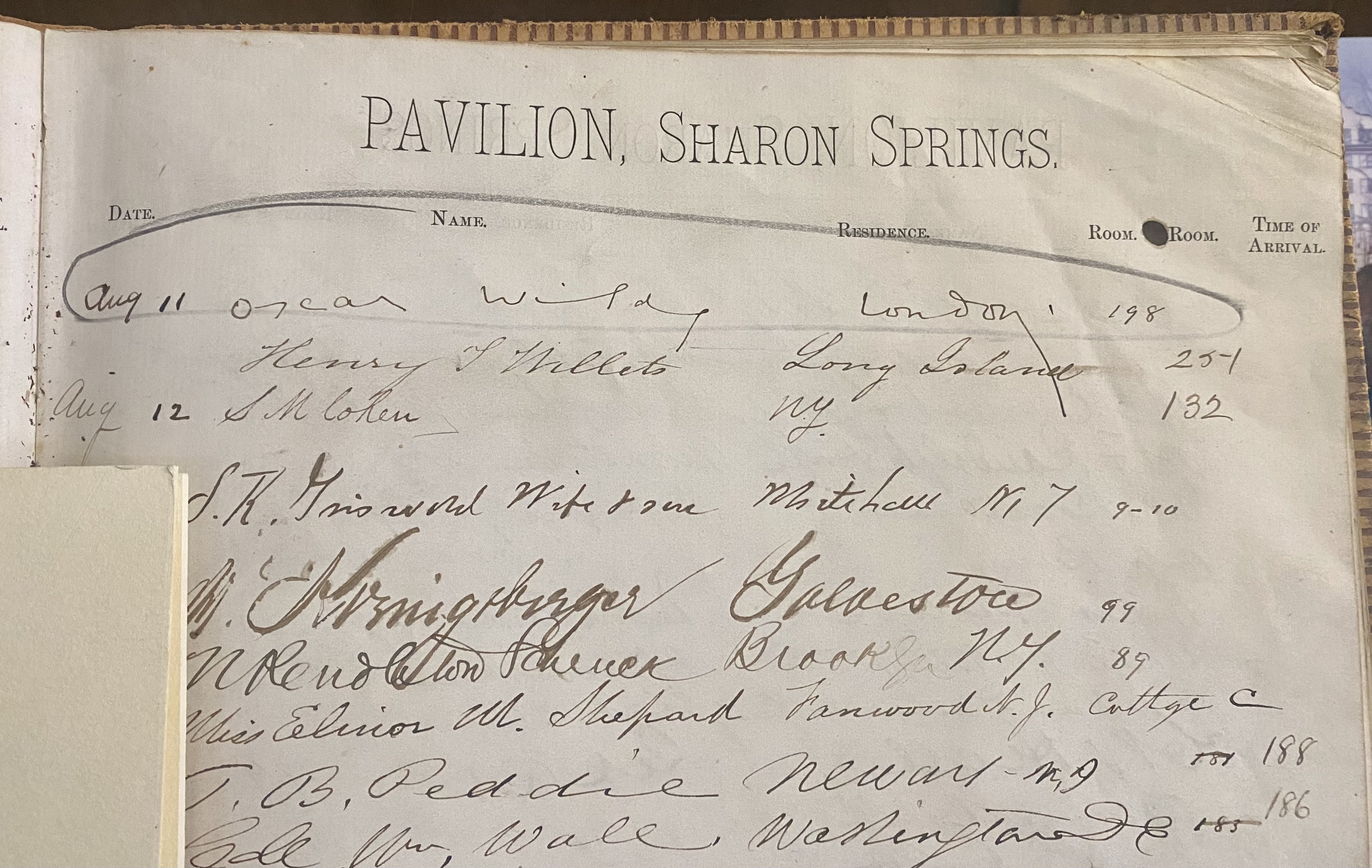 Pavilion Hotel Guest Book 1882. Oscar Wilde signature.